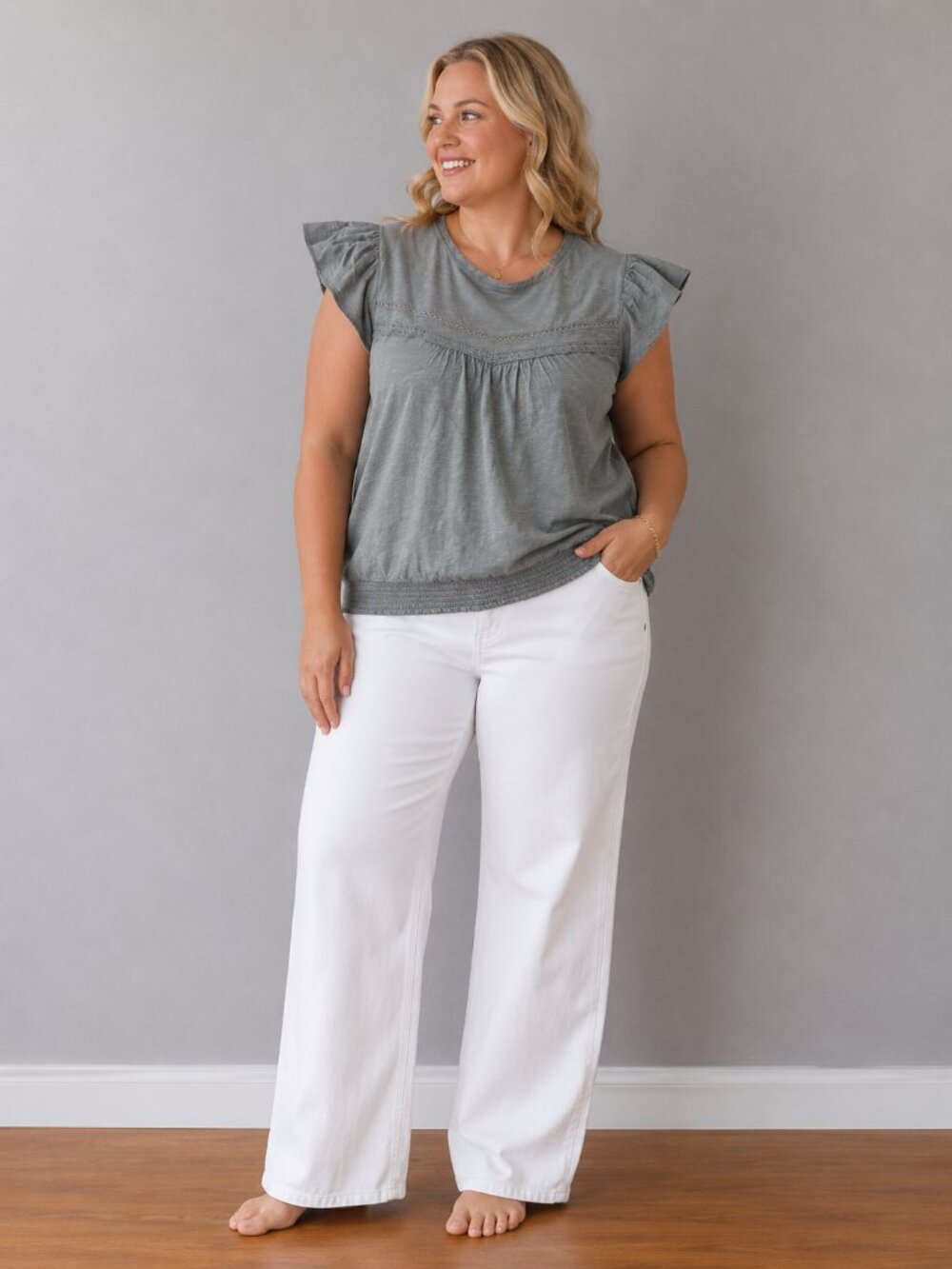 Reitmans Green Flutter Sleeve Blouse | Lightweight Casual Summer Top